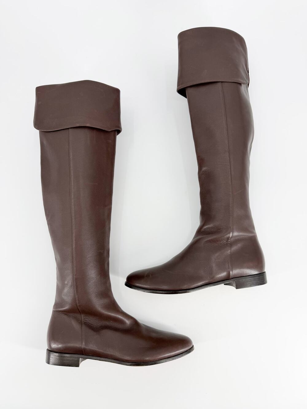 Jimmy Choo Brown Leather Over the Knee Cuff Riding Boots Flat Size 39 EU US 8.5